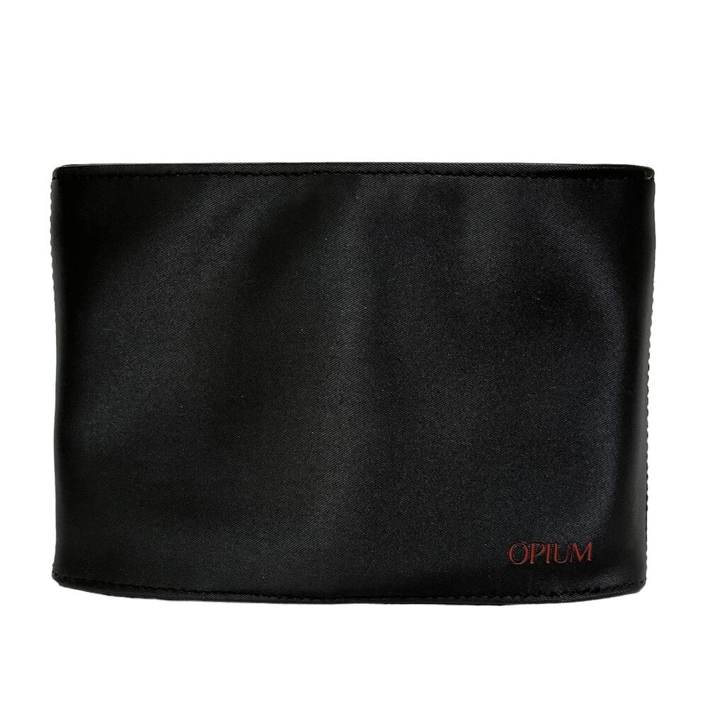 Yves Saint Laurent YSL Opium Black Satin Zip Pouch Cosmetic Bag Clutch Handbag